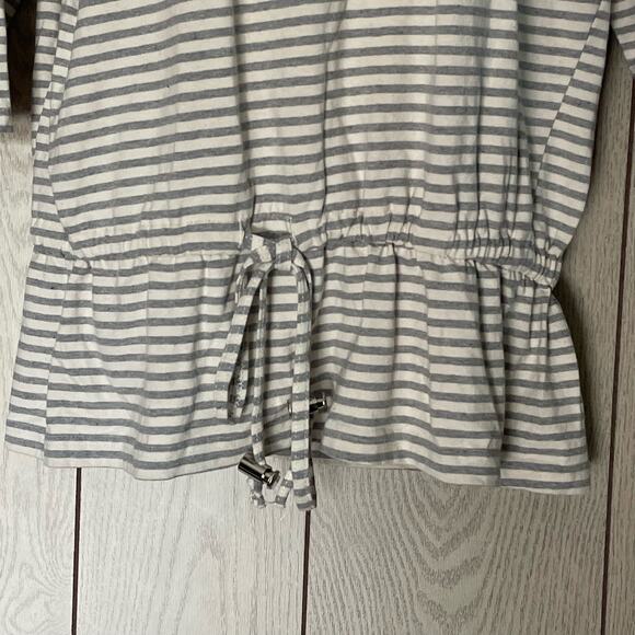 Vintage Oversized Tunic Sz M Drawstring Drop Waist Cream with Gray Stripes Retro - Picture 4 of 7
